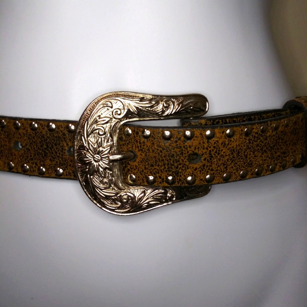 Nocona Belt Co. Girl's Brown & Pink Rhinestone & Silver Studded Western Belt - Picture 2 of 7